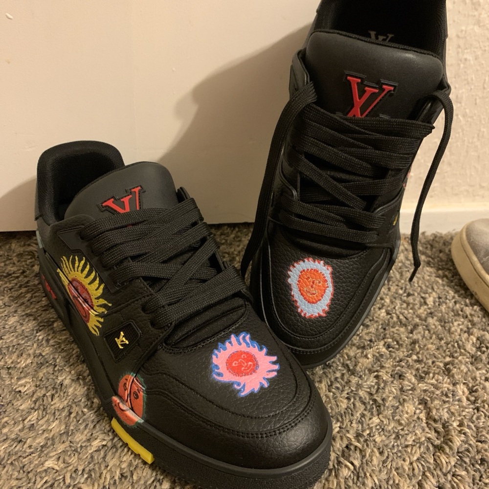 Louis Vuitton Black Sneakers with Vibrant Sun Motifs